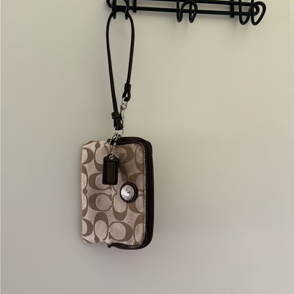 Coach Tan and Brown Signature Wristlet